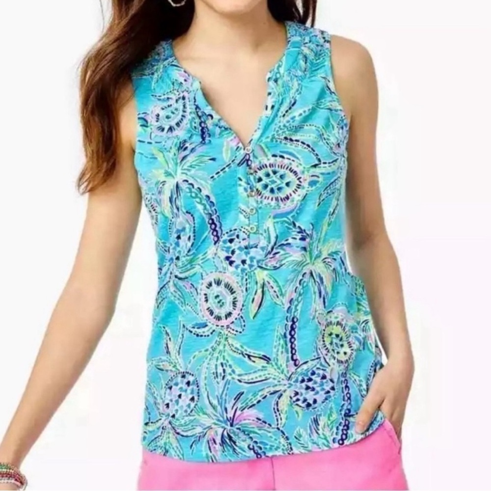 Lilly Pulitzer Essie Tank Top, 5 Gold Buttons on Front